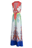 Multicolor Casual Print Patchwork V Neck Regular Jumpsuits