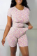 Pink Fashion Patchwork Backless O Neck Short Sleeve Two Pieces