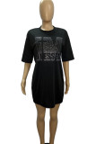 Black Casual Solid Patchwork Hot Drill O Neck T-shirt Dress Dresses
