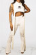 White Fashion Sexy Print Patchwork Turtleneck Sleeveless Two Pieces