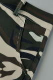 Blue Casual Print Patchwork High Waist Straight Full Print Bottoms