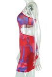 Blue Sexy Print Patchwork Spaghetti Strap Pencil Skirt Dresses