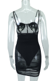 Black Sexy Solid Mesh Pencil Skirt Dresses