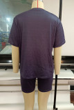 Grey Casual Print Split Joint O Neck Short Sleeve Two Pieces