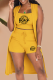 Yellow Fashion Print Patchwork Cardigan Collar Sleeveless Three Pieces