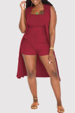 Yellow Fashion Casual Solid Basic Square Collar Sleeveless Two Pieces