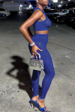 Blue Fashion Solid Patchwork U Neck Sleeveless Two Pieces