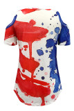 Red Fashion Casual Print Hollowed Out V Neck T-Shirts