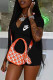 Black Fashion Sexy Print Letter Zipper Collar Rompers