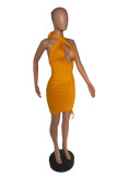 Green Fashion Sexy Solid Hollowed Out Backless Fold Halter Sleeveless Dress