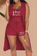 Burgundy Fashion Print Patchwork Cardigan Collar Sleeveless Three Pieces
