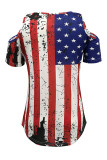 Red Fashion Casual Print Hollowed Out V Neck T-Shirts