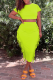Fluorescent Green Fashion Solid Tassel O Neck Short Sleeve Two Pieces