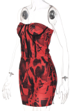 Red Sexy Print Patchwork Strapless Pencil Skirt Dresses