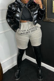 Grey Fashion Casual Letter Print Basic Regular High Waist Shorts