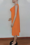 Tangerine Casual Solid Patchwork Sleeveless Two Pieces