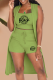 Green Fashion Print Patchwork Cardigan Collar Sleeveless Three Pieces