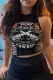 Black Sexy Print Hollowed Out O Neck Tops