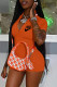 Orange Fashion Sexy Print Letter Zipper Collar Rompers