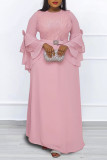Purple Elegant Solid Patchwork O Neck Long Dress Plus Size Dresses