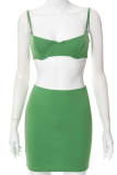 Green Sexy Solid Patchwork Spaghetti Strap Sleeveless Two Pieces