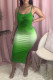 Green Fashion Sexy Print Letter Spaghetti Strap One Step Skirt Dresses