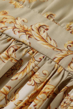 Yellow Casual Print Patchwork Half A Turtleneck Cake Skirt Dresses
