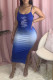 Blue Fashion Sexy Print Letter Spaghetti Strap One Step Skirt Dresses