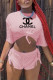 Pink Fashion Casual Print Letter O Neck Short Sleeve Two Pieces