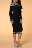 Blue Elegant Print Patchwork Off the Shoulder One Step Skirt Dresses
