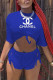 Royal Blue Fashion Casual Print Letter O Neck Short Sleeve Two Pieces