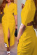 Yellow Casual Solid Hollowed Out Patchwork Buckle Backless Turndown Collar Shirt Dress Dresses