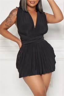 Black Sexy Casual Solid Bandage Backless V Neck Sleeveless Dress