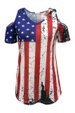Red Fashion Casual Print Hollowed Out V Neck T-Shirts