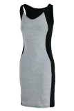 Grey Sexy Solid Split Joint O Neck Pencil Skirt Dresses