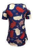 Red Fashion Casual Print Hollowed Out V Neck T-Shirts