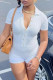 White Fashion Casual Solid Patchwork Turndown Collar Skinny Romper
