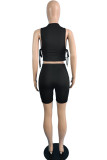 White Fashion Casual Letter Print Bandage O Neck Sleeveless Two Pieces