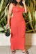 Peach Fashion Casual Solid Basic U Neck Vest Dress