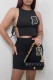 Black Fashion Casual Letter Print Bandage O Neck Sleeveless Two Pieces