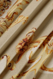 Yellow Casual Print Patchwork Half A Turtleneck Cake Skirt Dresses