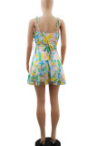 Colour Sexy Print Patchwork Spaghetti Strap A Line Dresses