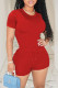 Red Fashion Casual Solid Basic O Neck Short Sleeve Two Pieces