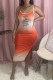 Orange Fashion Sexy Print Letter Spaghetti Strap One Step Skirt Dresses