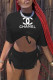 Black Fashion Casual Print Letter O Neck Short Sleeve Two Pieces