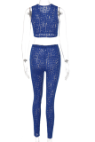 Blue Fashion Solid Patchwork U Neck Sleeveless Two Pieces