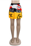 Yellow Fashion Casual Print Patchwork Regular High Waist Pleated Skirt
