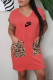 Pink Fashion Casual Print Patchwork V Neck Straight Dresses