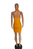 Green Fashion Sexy Solid Hollowed Out Backless Fold Halter Sleeveless Dress