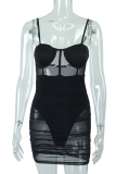 Black Sexy Solid Mesh Pencil Skirt Dresses